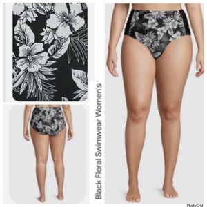 Time and Tru 3X plus size black & white floral swim bottoms NWT